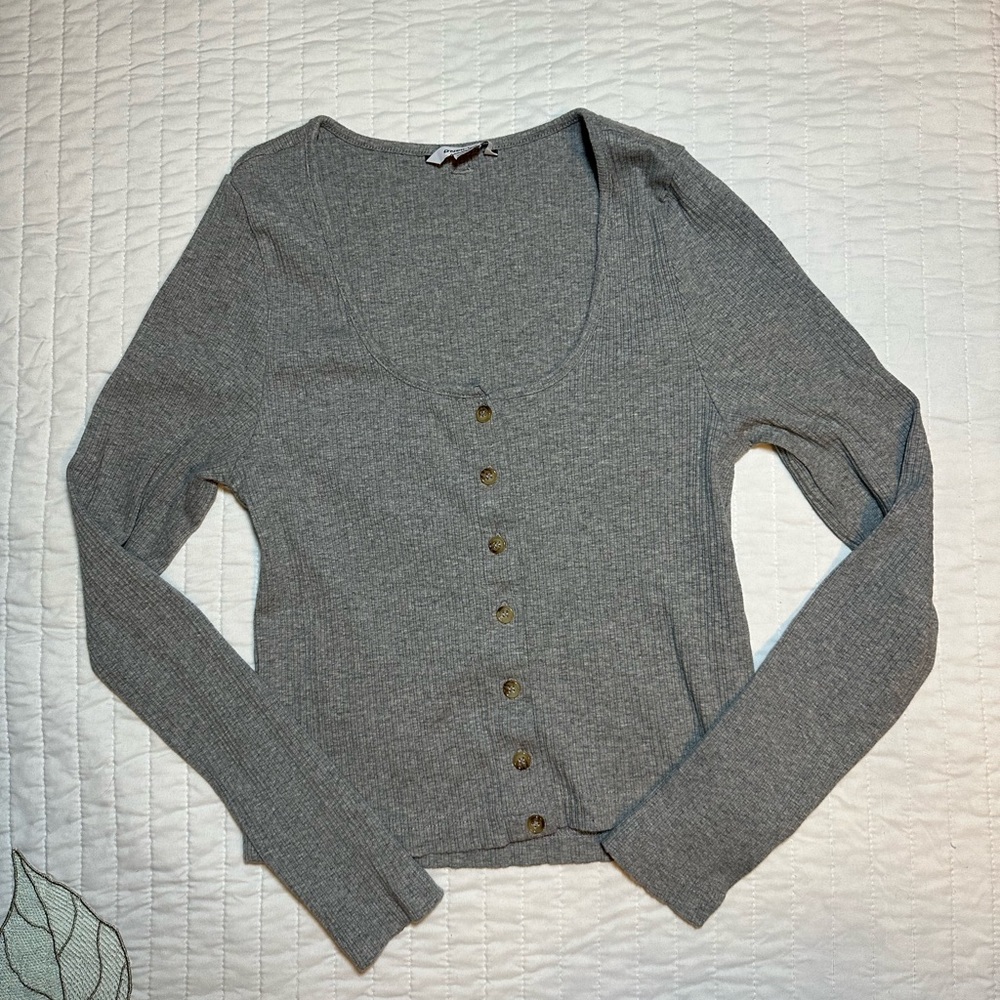 Oniell Grey Ribbed Henley Long Sleeve